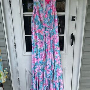 Lilly Pulitzer Pink & Blue Tropical Print Maxi Dress